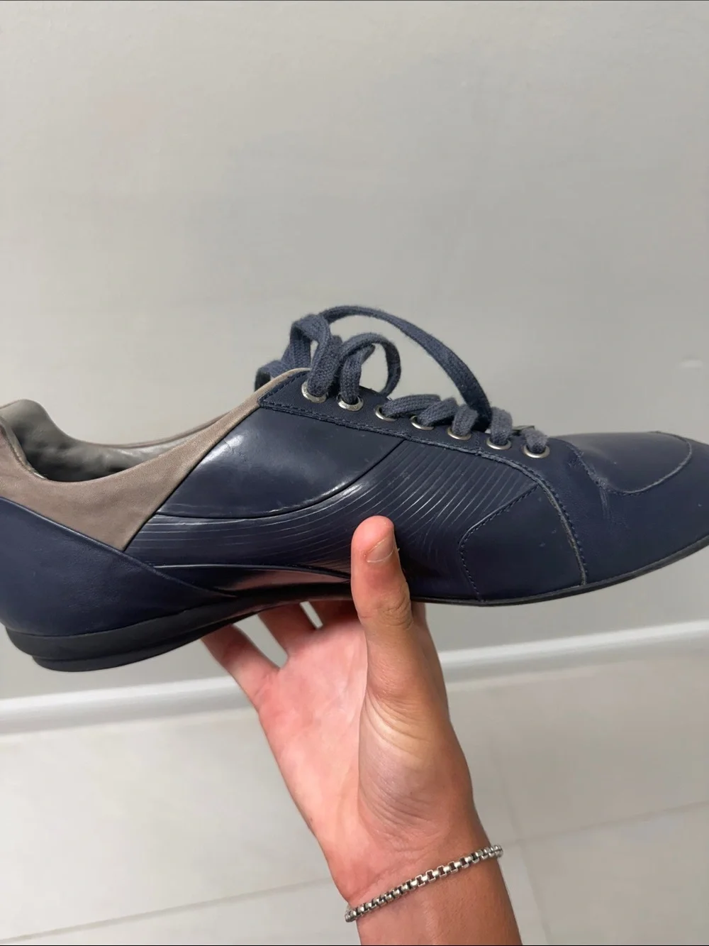 Hugo Boss Navy Blue Leather Lace-Up Sneaker